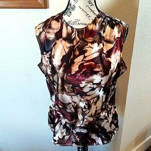 - Floral Sleeveless Top - Brown and Cream 12P Jones New York